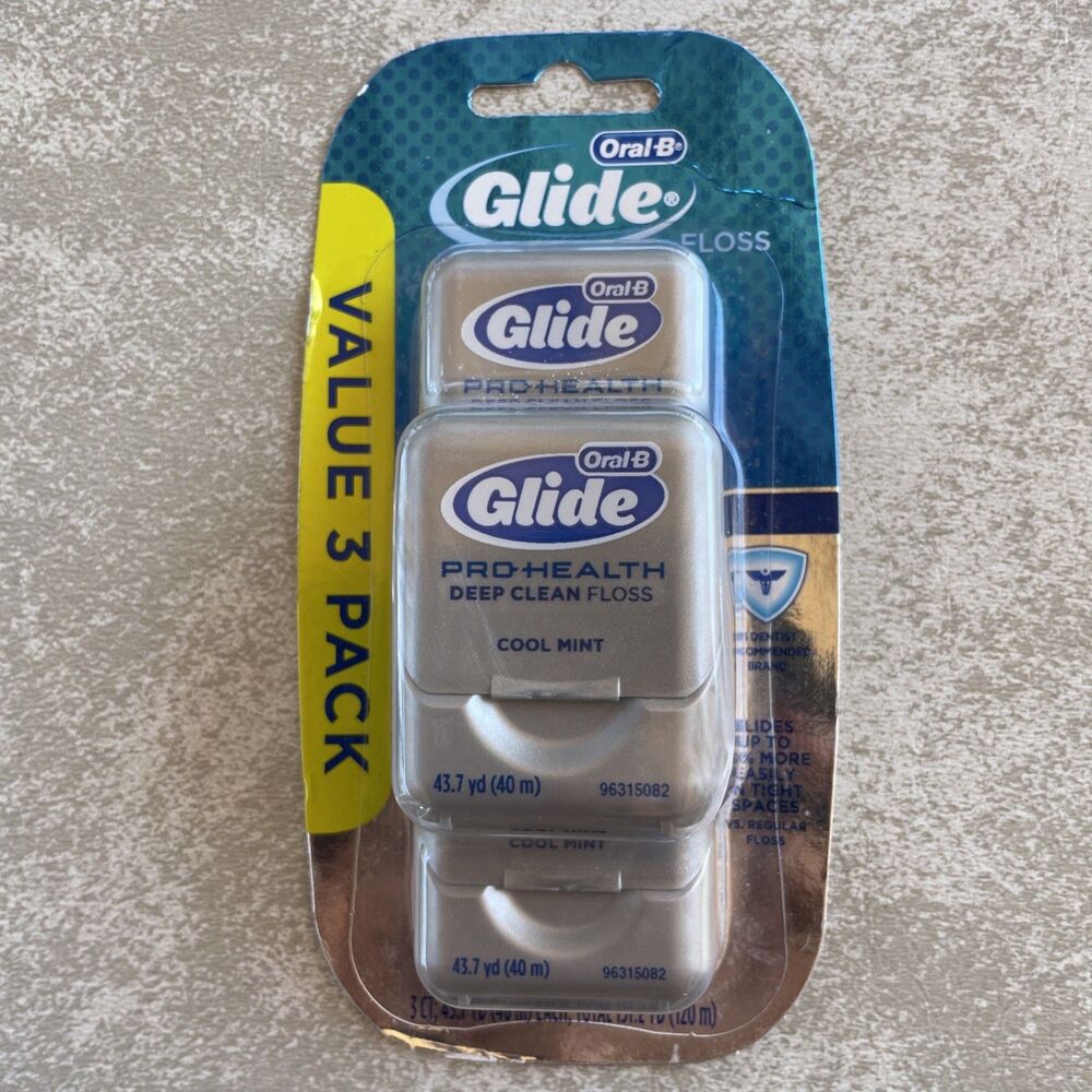 3 Pack Oral B Glide Pro Health Deep Clean Floss Cool Mint 131.2 YD discontinued